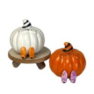 Halloween Witchy Pumpkin Salt & Pepper Shakers Tiered Tray